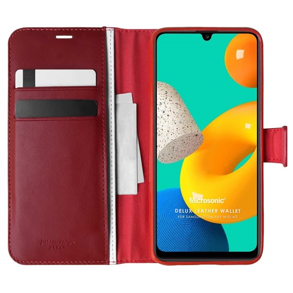 Microsonic Samsung Galaxy M32 4G Kılıf Delux Leather Wallet Kırmızı 1