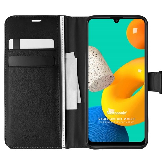 Microsonic Samsung Galaxy M32 4G Kılıf Delux Leather Wallet Siyah 1