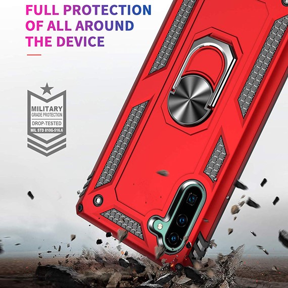 Microsonic Samsung Galaxy Note 10 Kılıf Military Ring Holder Kırmızı 3