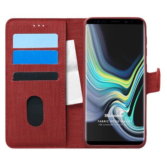 Microsonic Samsung Galaxy Note 9 Kılıf Fabric Book Wallet Kırmızı 1