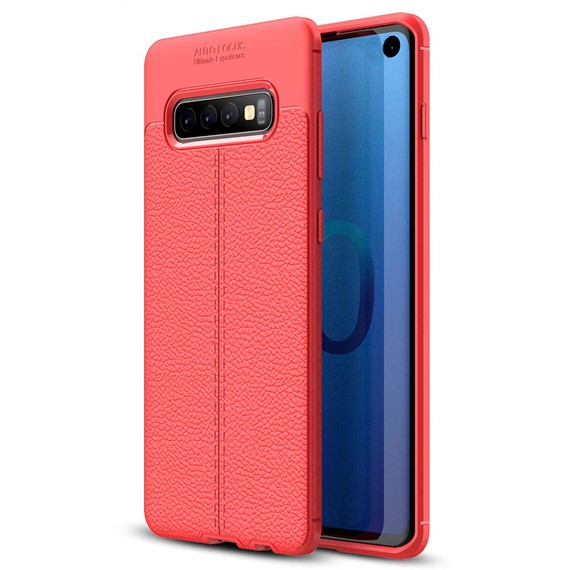 Microsonic Samsung Galaxy S10 Kılıf Deri Dokulu Silikon Kırmızı 1