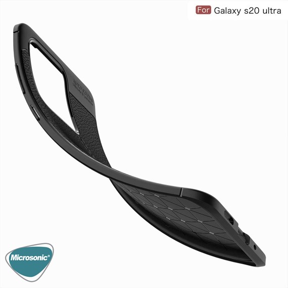 Microsonic Samsung Galaxy S20 Ultra Kılıf Deri Dokulu Silikon Siyah 4