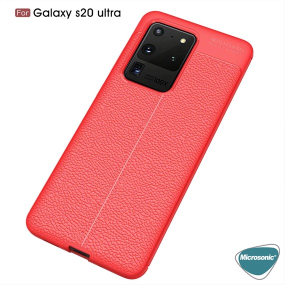 Microsonic Samsung Galaxy S20 Ultra Kılıf Deri Dokulu Silikon Kırmızı 3