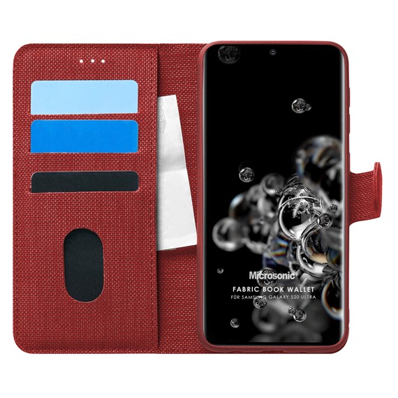 Microsonic Samsung Galaxy S20 Ultra Kılıf Fabric Book Wallet Kırmızı 1