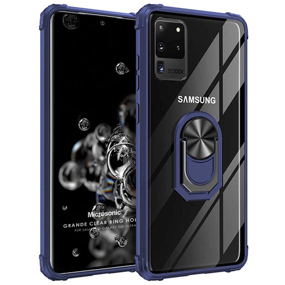 Microsonic Samsung Galaxy S20 Ultra Kılıf Grande Clear Ring Holder Lacivert 1
