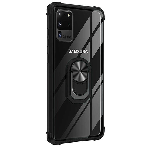 Microsonic Samsung Galaxy S20 Ultra Kılıf Grande Clear Ring Holder Siyah 2