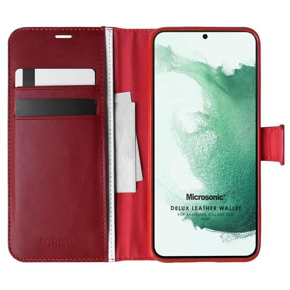 Microsonic Samsung Galaxy S22 Plus Kılıf Delux Leather Wallet Kırmızı 1