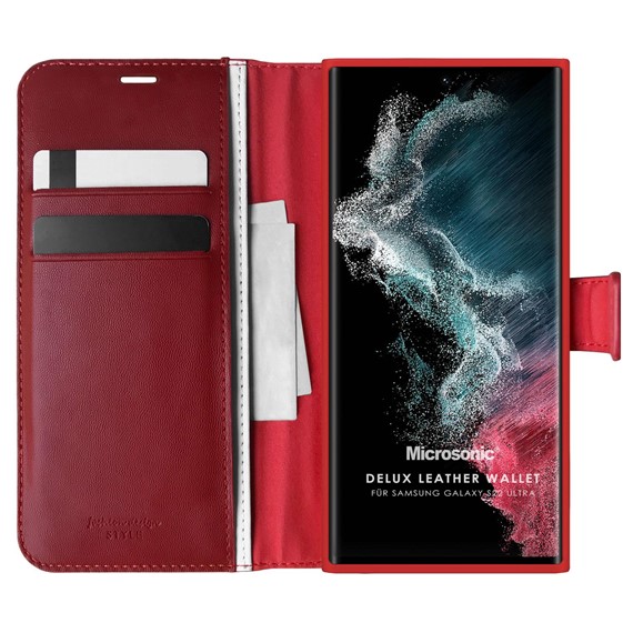 Microsonic Samsung Galaxy S22 Ultra Kılıf Delux Leather Wallet Kırmızı 1