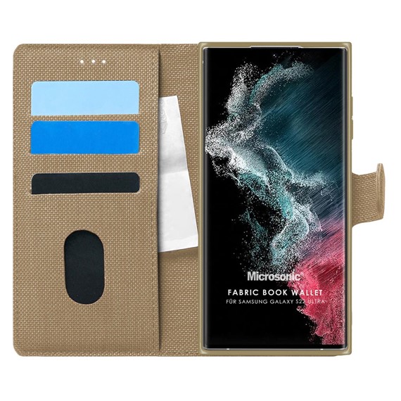 Microsonic Samsung Galaxy S22 Ultra Kılıf Fabric Book Wallet Gold 1