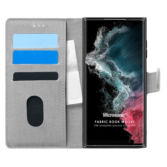 Microsonic Samsung Galaxy S22 Ultra Kılıf Fabric Book Wallet Gri 1