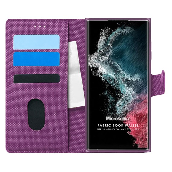 Microsonic Samsung Galaxy S22 Ultra Kılıf Fabric Book Wallet Mor 1