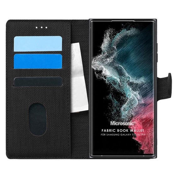 Microsonic Samsung Galaxy S22 Ultra Kılıf Fabric Book Wallet Siyah 1
