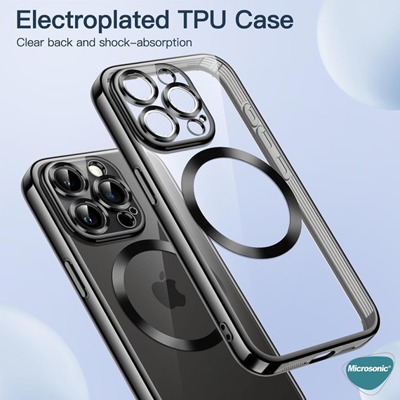 Microsonic Apple iPhone 15 Kılıf MagSafe Luxury Electroplate Koyu Gri 3