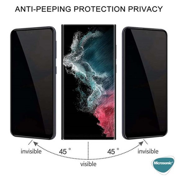 Microsonic Samsung Galaxy S22 Ultra Privacy 5D Gizlilik Filtreli Cam Ekran Koruyucu Siyah 2