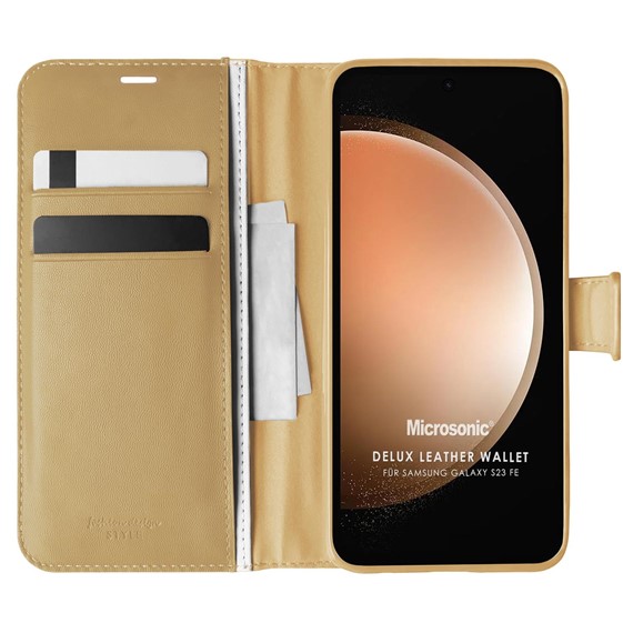 Microsonic Samsung Galaxy S23 FE Kılıf Delux Leather Wallet Gold 1