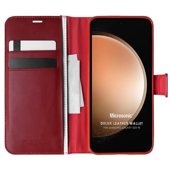 Microsonic Samsung Galaxy S23 FE Kılıf Delux Leather Wallet Kırmızı 1