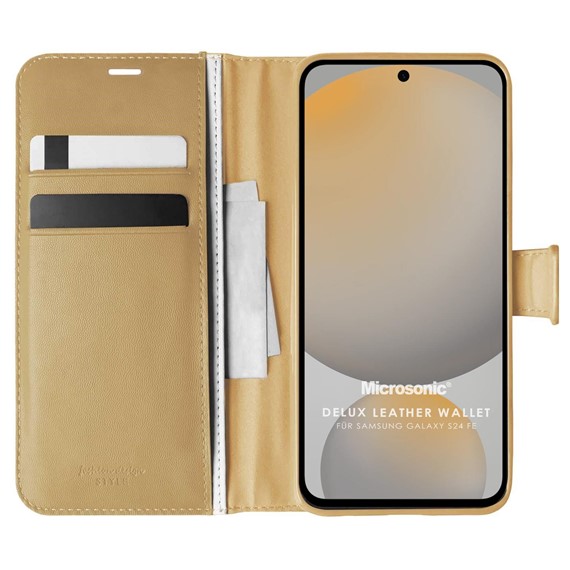 Microsonic Samsung Galaxy S24 FE Kılıf Delux Leather Wallet Gold 1