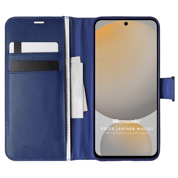 Microsonic Samsung Galaxy S24 FE Kılıf Delux Leather Wallet Lacivert 1