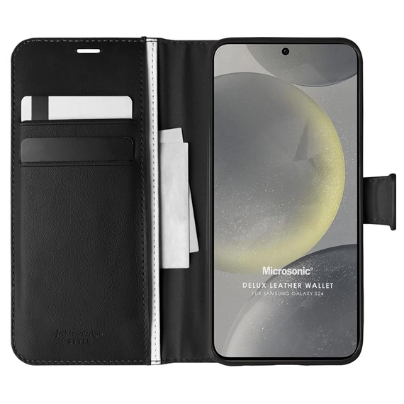 Microsonic Samsung Galaxy S24 Plus Kılıf Delux Leather Wallet Siyah 1