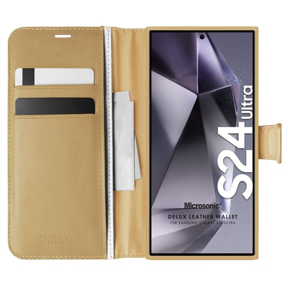 Microsonic Samsung Galaxy S24 Ultra Kılıf Delux Leather Wallet Gold 1