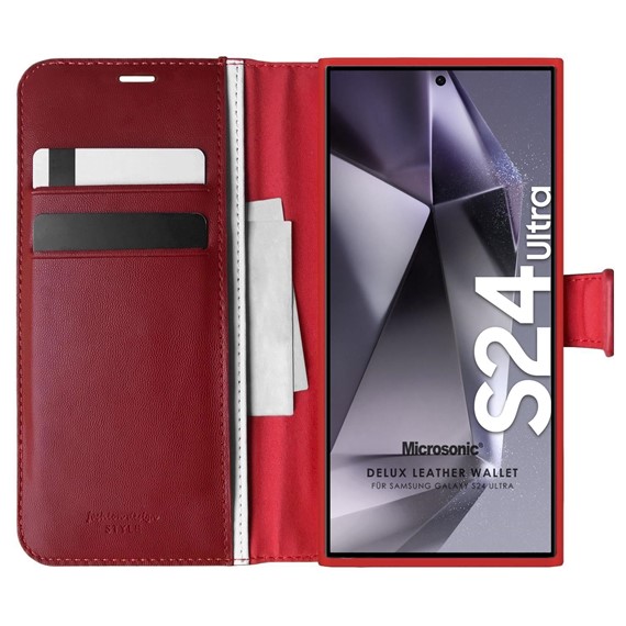 Microsonic Samsung Galaxy S24 Ultra Kılıf Delux Leather Wallet Kırmızı 1