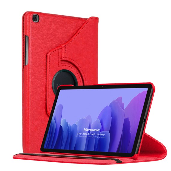 Microsonic Samsung Galaxy Tab A7 T500 Kılıf 360 Rotating Stand Deri Kırmızı 1