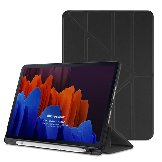Microsonic Samsung Galaxy Tab S7 Plus T970 Kılıf Origami Pencil Siyah 1