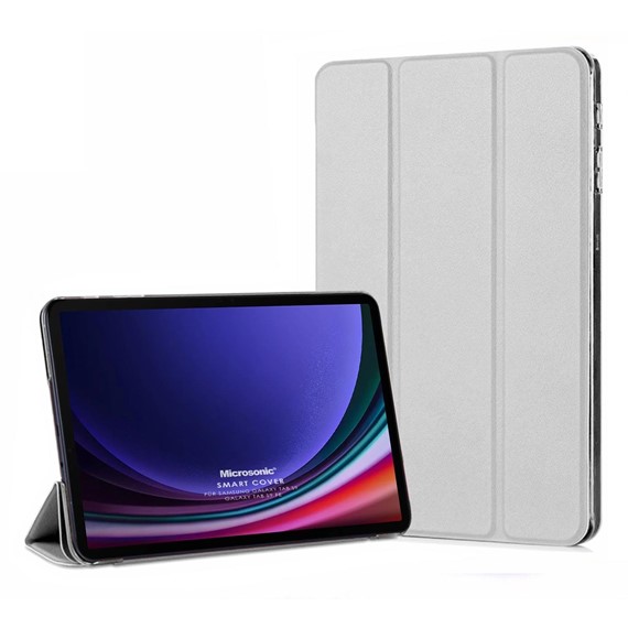 Microsonic Samsung Galaxy Tab S9 X710 Kılıf Slim Translucent Back Smart Cover Gümüş 1