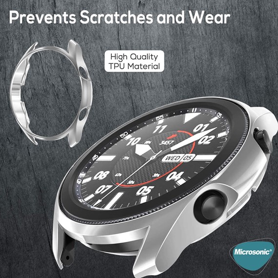 Microsonic Samsung Galaxy Watch 3 41mm Kılıf 360 Full Round Soft Silicone Gümüş 5