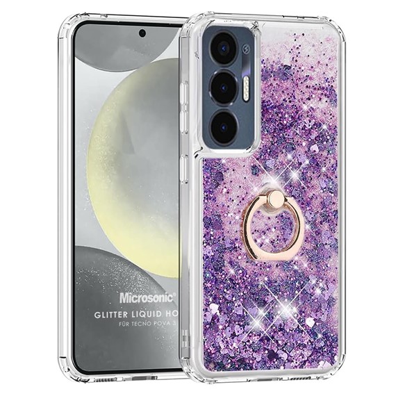 Microsonic TECNO Pova 3 Kılıf Glitter Liquid Holder Mor 1