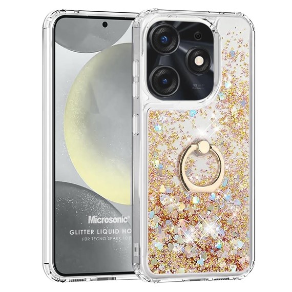 Microsonic TECNO Spark 10 Pro Kılıf Glitter Liquid Holder Gold 1