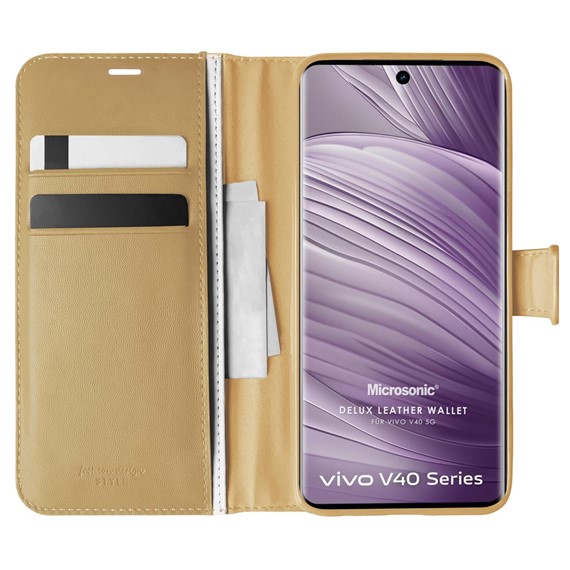 Microsonic Vivo V40 5G Kılıf Delux Leather Wallet Gold 1