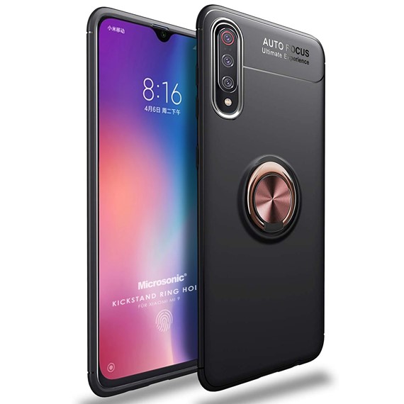 Microsonic Xiaomi Mi 9 Kılıf Kickstand Ring Holder Siyah Rose 1