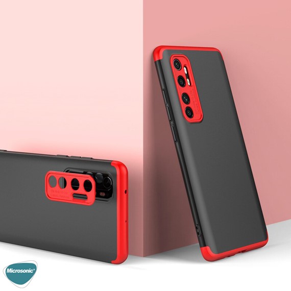 Microsonic Xiaomi Mi Note 10 Lite Kılıf Double Dip 360 Protective Siyah Kırmızı 3