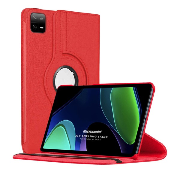 Microsonic Xiaomi Pad 6 Kılıf 360 Rotating Stand Deri Kırmızı 1