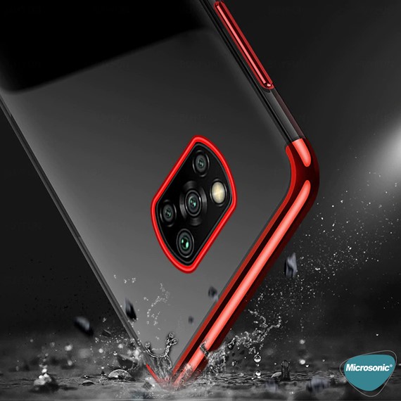 Microsonic Xiaomi Poco X3 Pro Kılıf Skyfall Transparent Clear Kırmızı 5