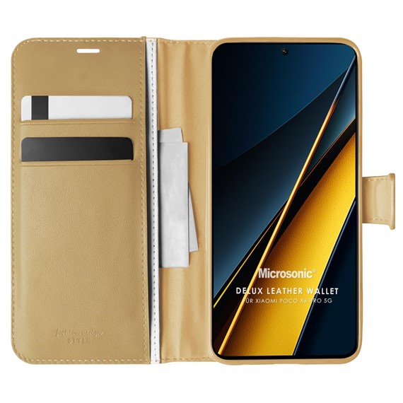 Microsonic Xiaomi Poco X6 Pro 5G Kılıf Delux Leather Wallet Gold 1