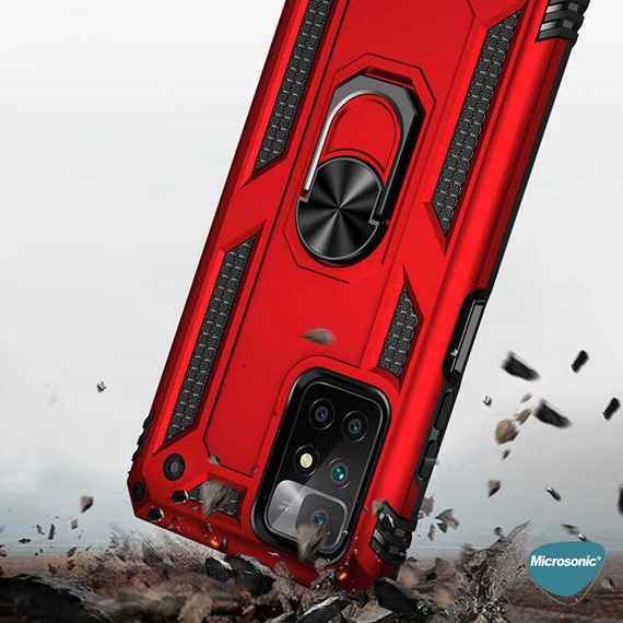 Microsonic Xiaomi Redmi 10 Kılıf Military Ring Holder Kırmızı 4
