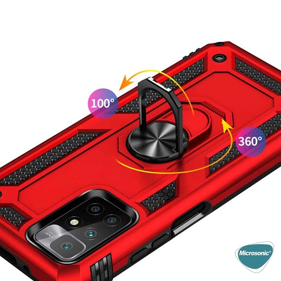 Microsonic Xiaomi Redmi 10 Kılıf Military Ring Holder Kırmızı 6