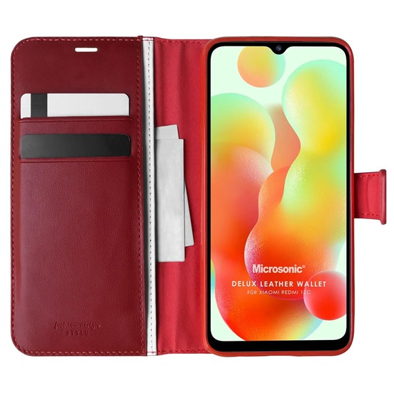 Microsonic Xiaomi Redmi 12C Kılıf Delux Leather Wallet Kırmızı 1