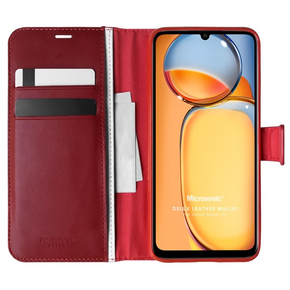 Microsonic Xiaomi Redmi 13C Kılıf Delux Leather Wallet Kırmızı 1