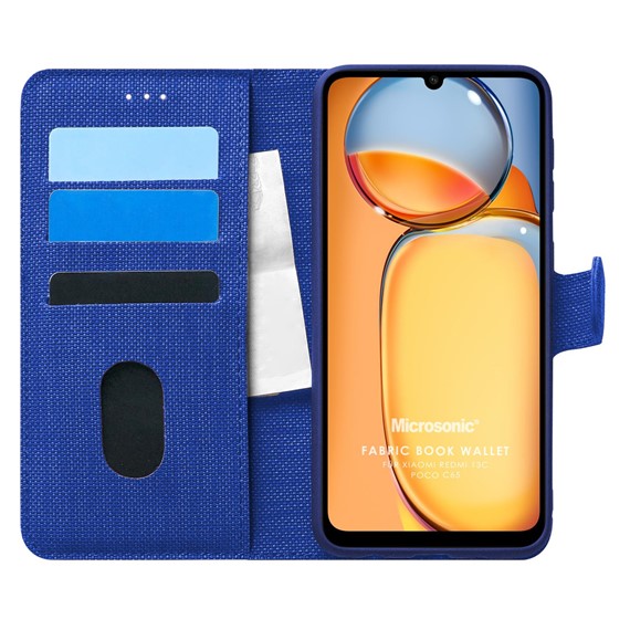 Microsonic Xiaomi Poco C65 Kılıf Fabric Book Wallet Lacivert 1