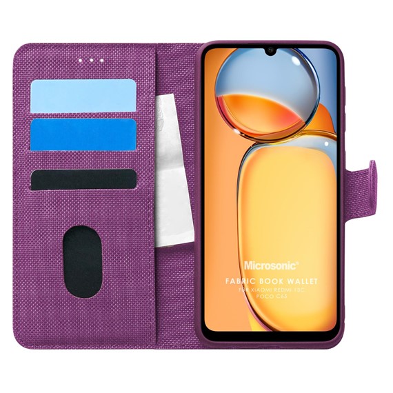 Microsonic Xiaomi Poco C65 Kılıf Fabric Book Wallet Mor 1