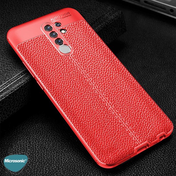 Microsonic Xiaomi Redmi 9 Kılıf Deri Dokulu Silikon Kırmızı 3