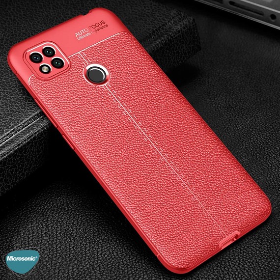 Microsonic Xiaomi Redmi 9C Kılıf Deri Dokulu Silikon Kırmızı 3