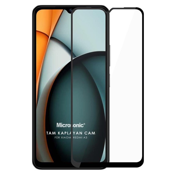 Microsonic Xiaomi Redmi A3 Tam Kaplayan Temperli Cam Ekran Koruyucu Siyah 1