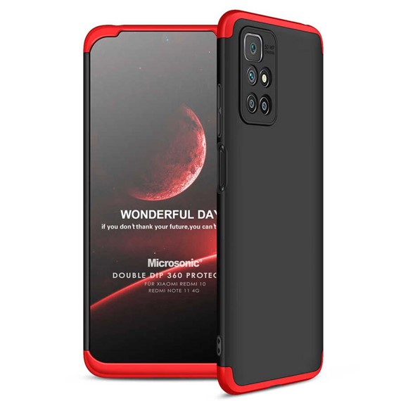 Microsonic Xiaomi Redmi 10 Kılıf Double Dip 360 Protective Siyah Kırmızı 1