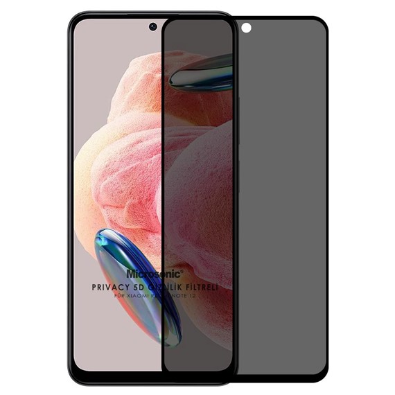 Microsonic Xiaomi Redmi Note 12 4G Privacy 5D Gizlilik Filtreli Cam Ekran Koruyucu Siyah 1