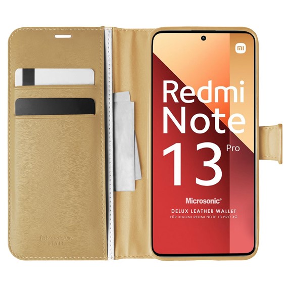 Microsonic Xiaomi Redmi Note 13 Pro 5G Kılıf Delux Leather Wallet Gold 1