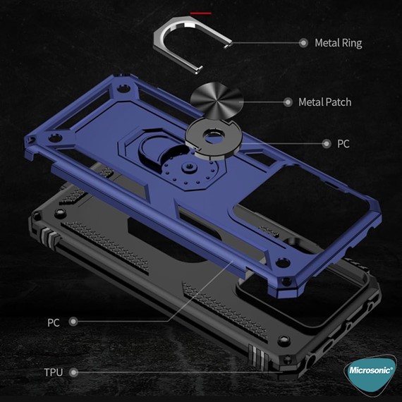 Microsonic Xiaomi Redmi 13C Kılıf Military Ring Holder Gümüş 2